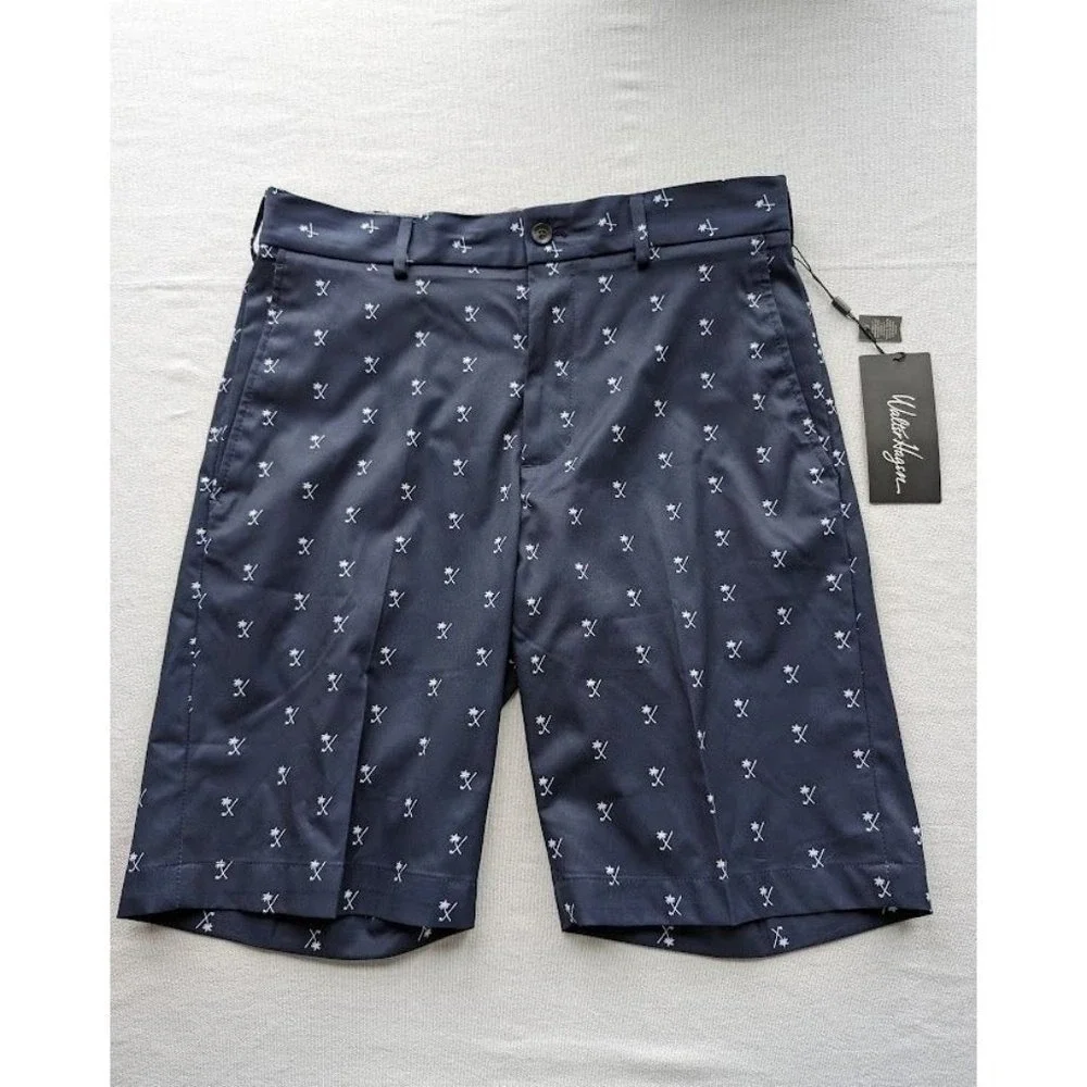 Mens Walter Hagen Perfect 11 Majors Golf Shorts Size 30 Palm Trees Navy Blue NEW